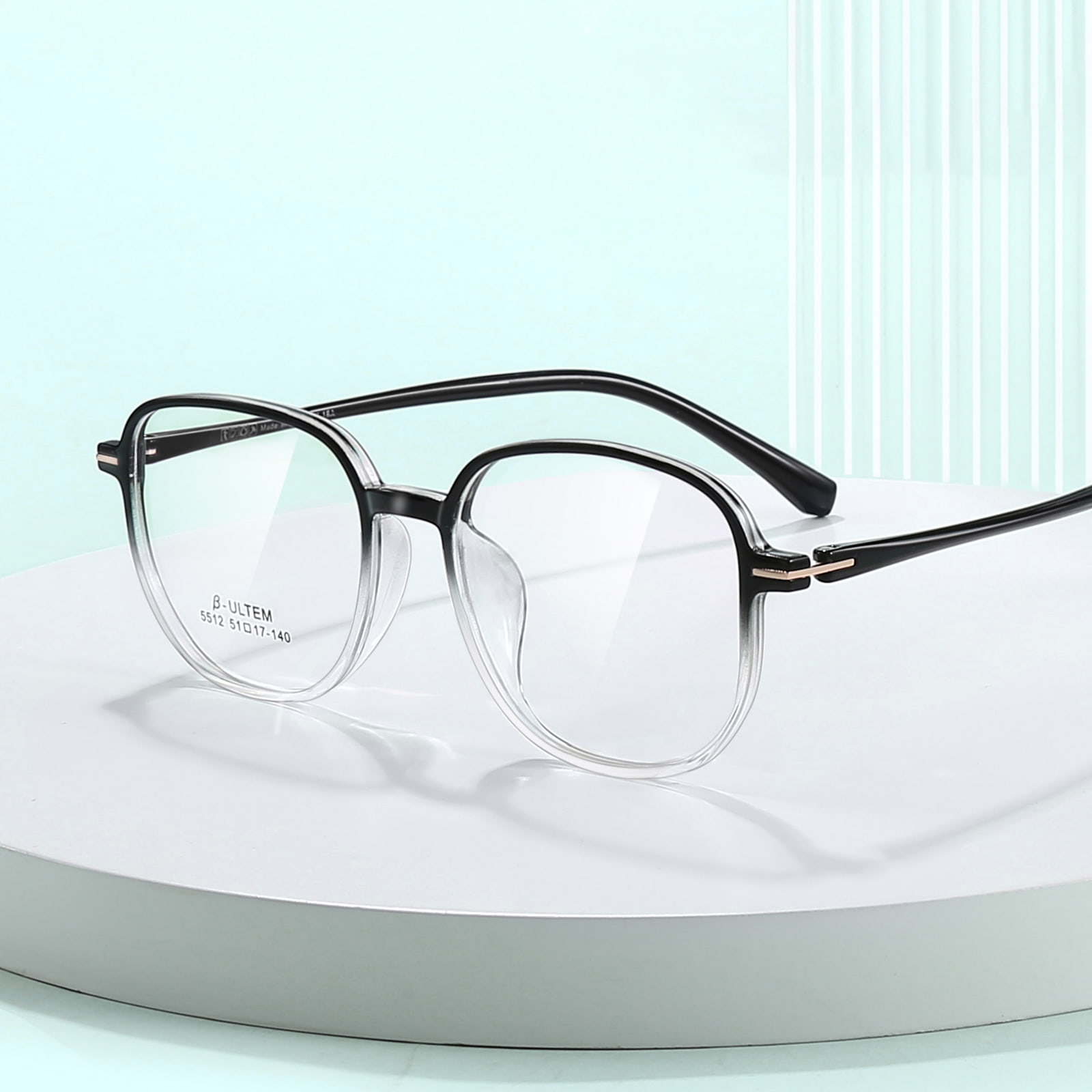 5512 Đen gradient Trắng Khung vuông Vonfram Nhựa Titan Thép TR90 Kính