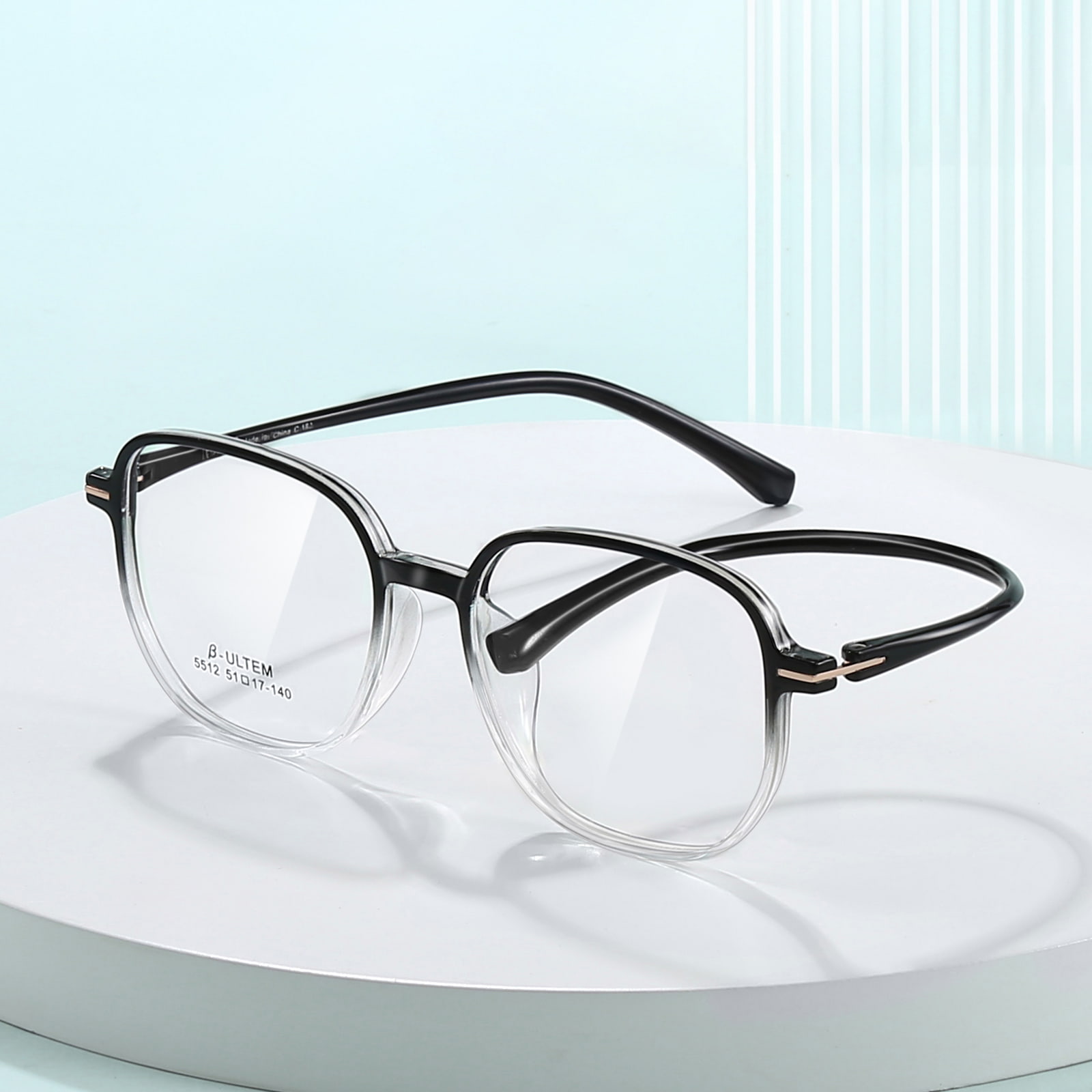 5512 Đen gradient Trắng Khung vuông Vonfram Nhựa Titan Thép TR90 Kính