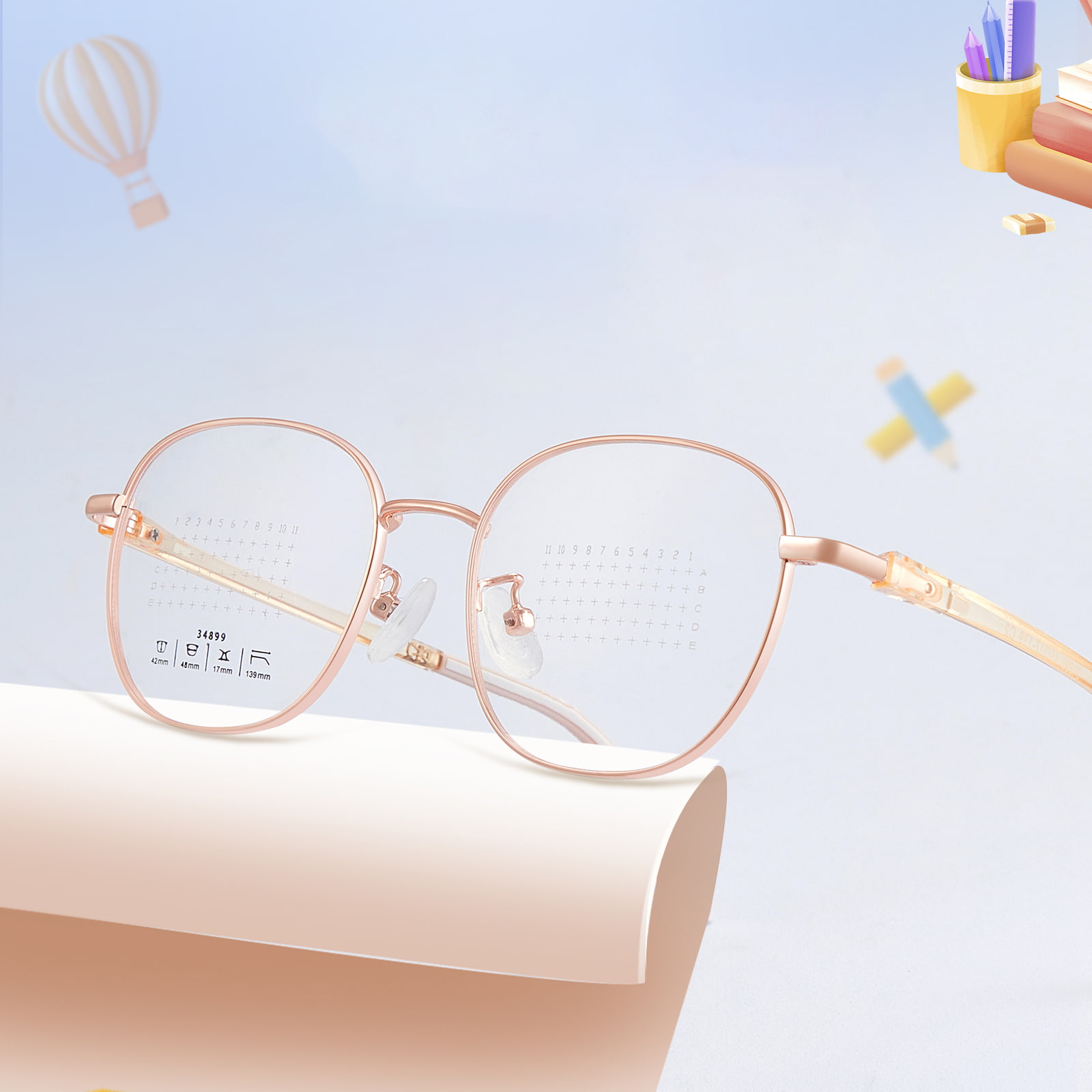 Gọng kính TR90 gọng tròn 34899 không cần nhấn sống mũi Kính hợp kim