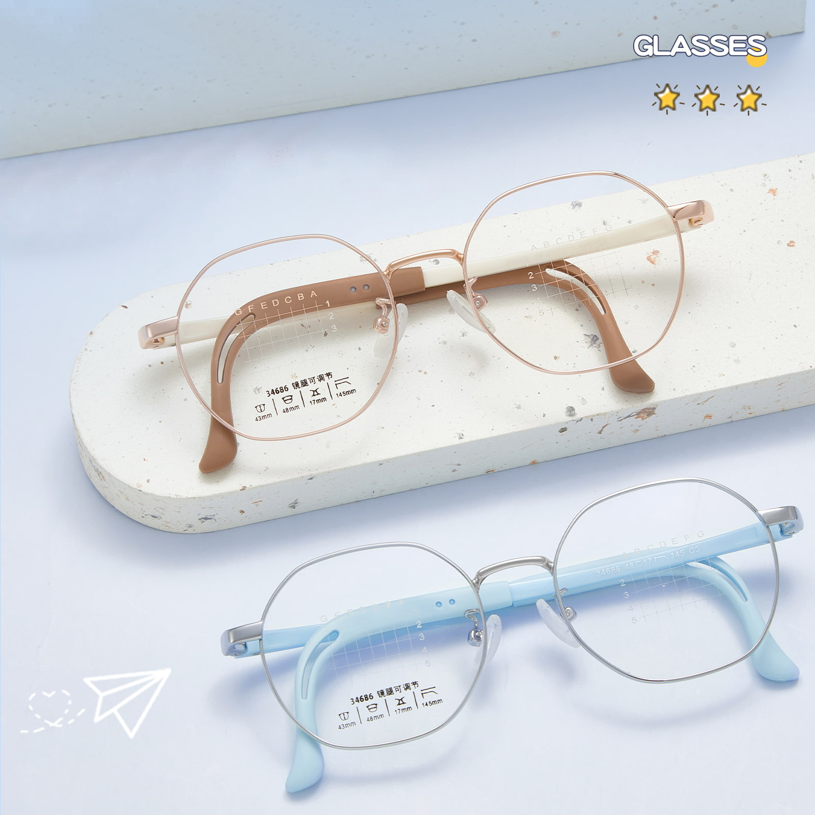 Kính hợp kim đa giác trẻ trung 34686