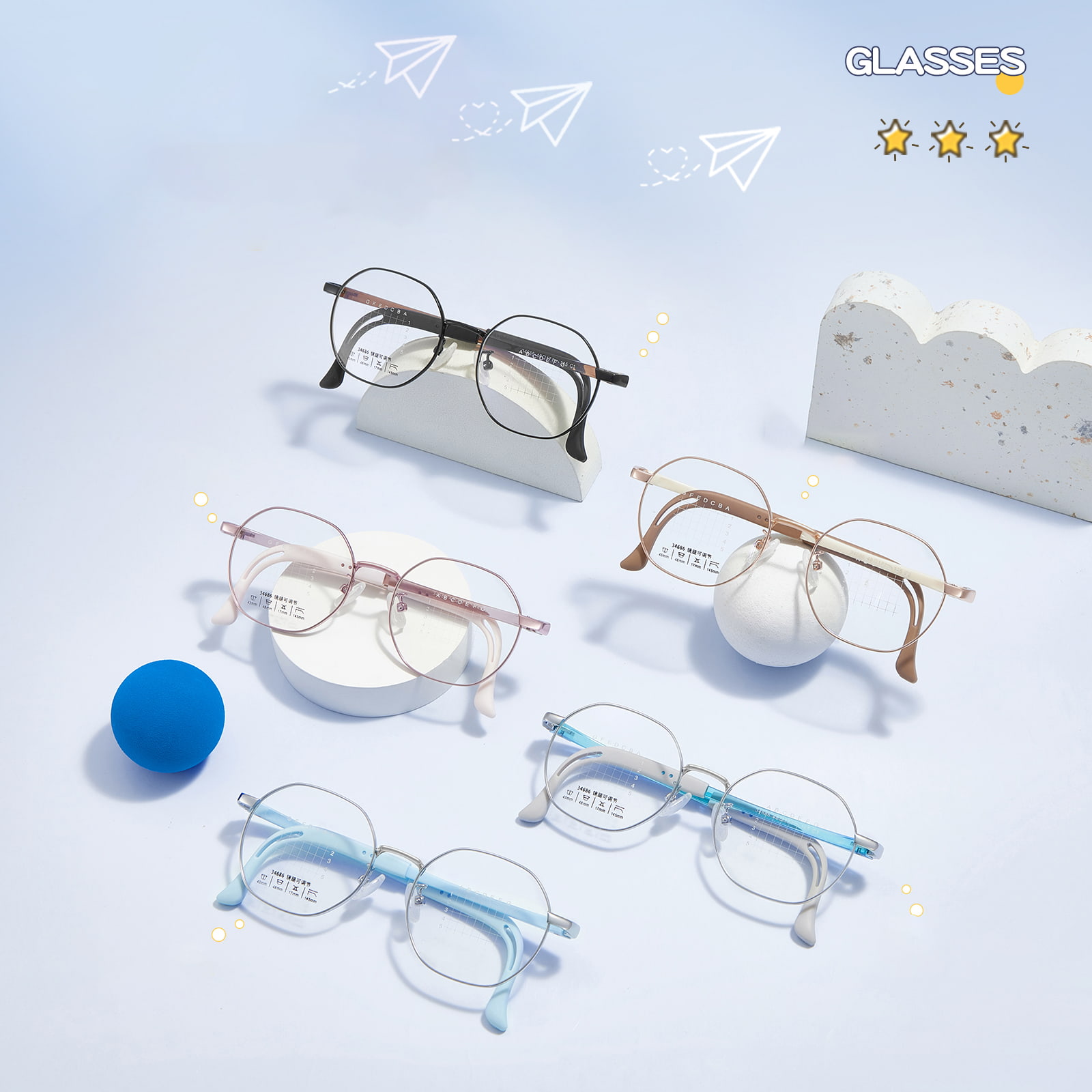 Kính hợp kim đa giác trẻ trung 34686