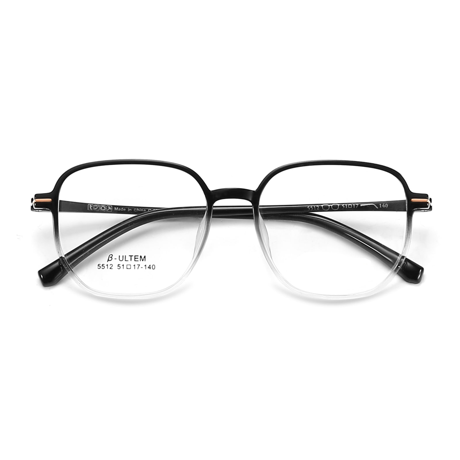 5512 Đen gradient Trắng Khung vuông Vonfram Nhựa Titan Thép TR90 Kính