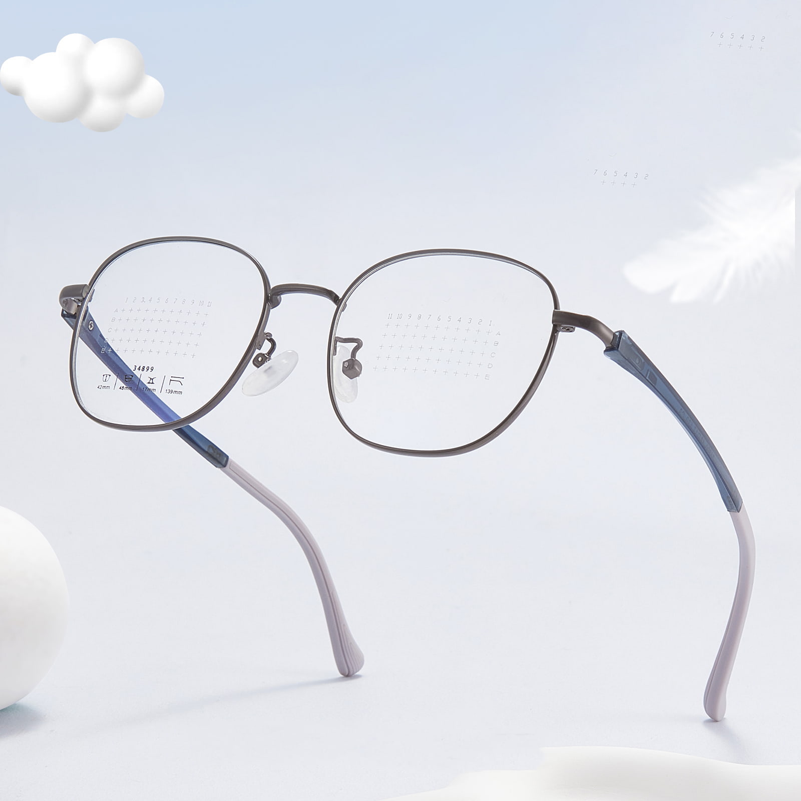 Gọng kính TR90 gọng tròn 34899 không cần nhấn sống mũi Kính hợp kim